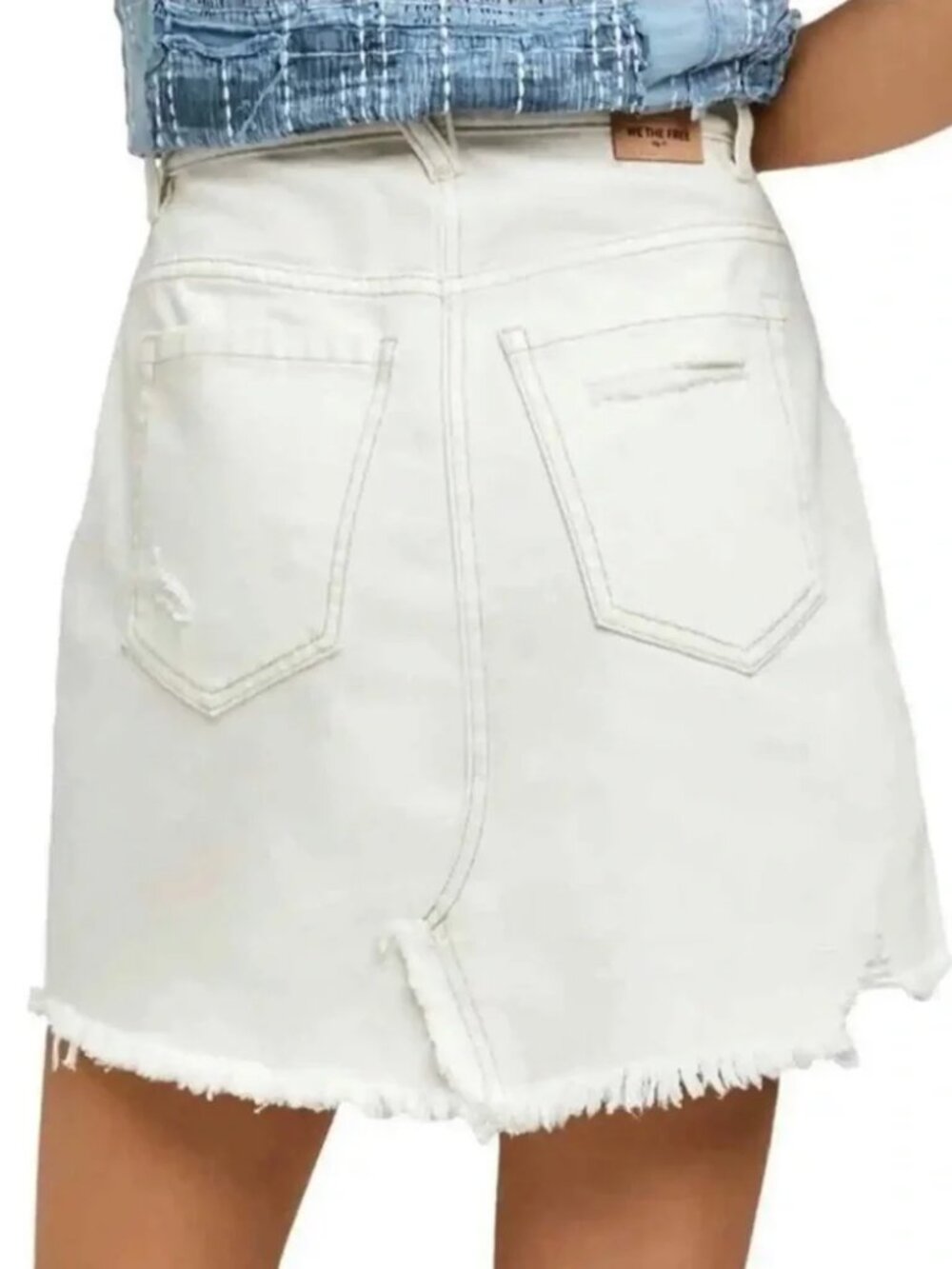 We The Free Brea Cutoff Skirt Midi Cotton Distressed Denim Button Fly White 30 - Picture 5 of 10